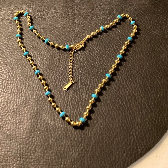 Yellow Gold Turquoise Beads Chain Choker - Picture 2 of 5